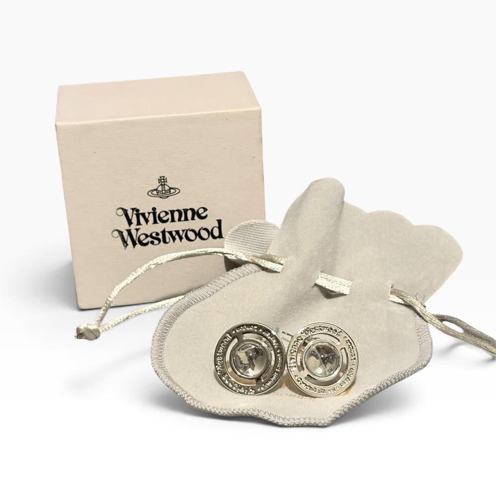 Vivienne Westwood Orb Earrings Silver Tone w Red & Green Crystals Box & Dustbag